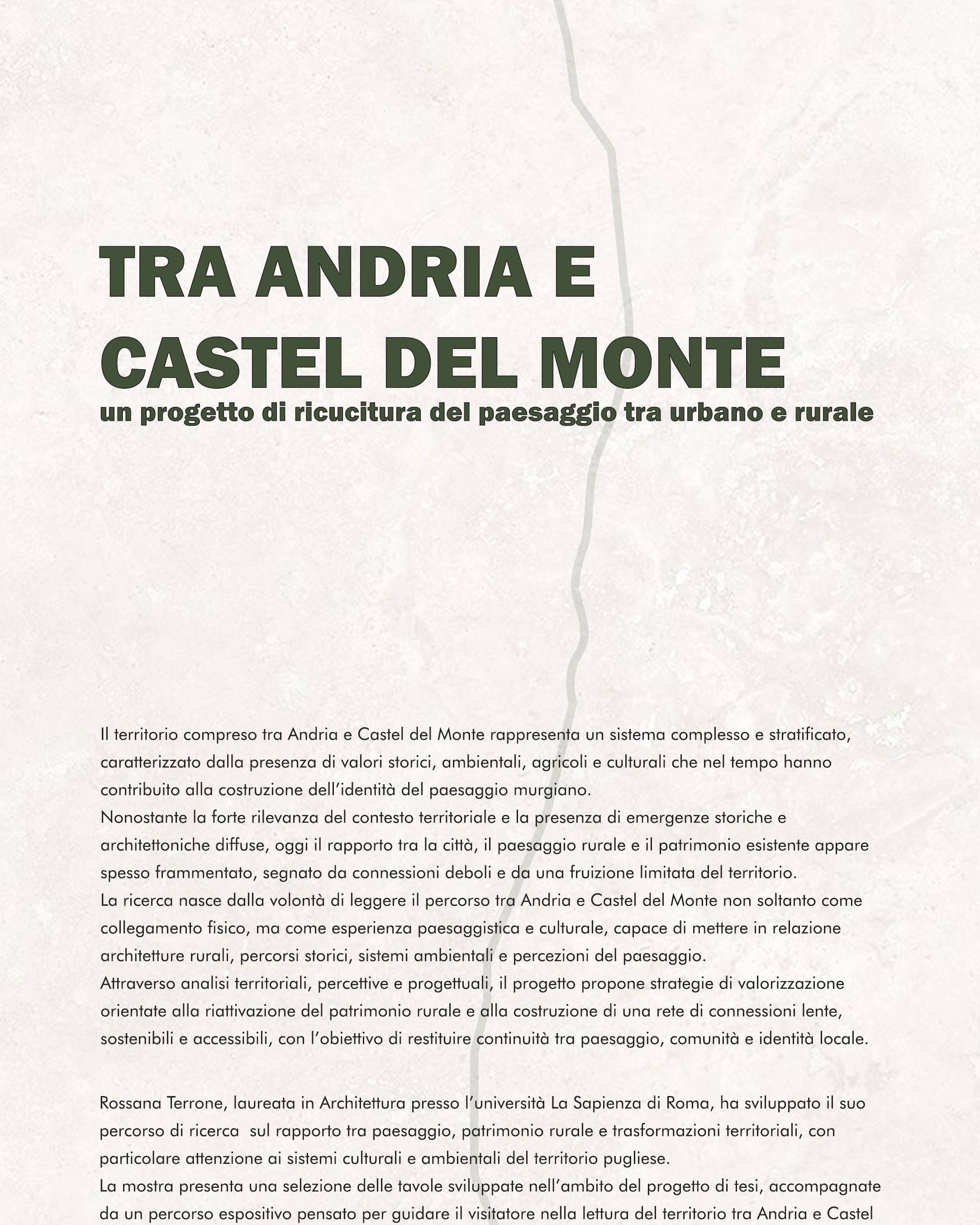 Il pannello della mostra «Tra Andria e Castel del Monte» di Rossana Terrone
